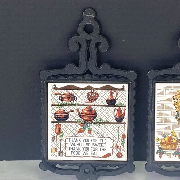 Vintage Cast Iron Metal Tile Wall Trivets Set of 2 - Picture 2 of 8
